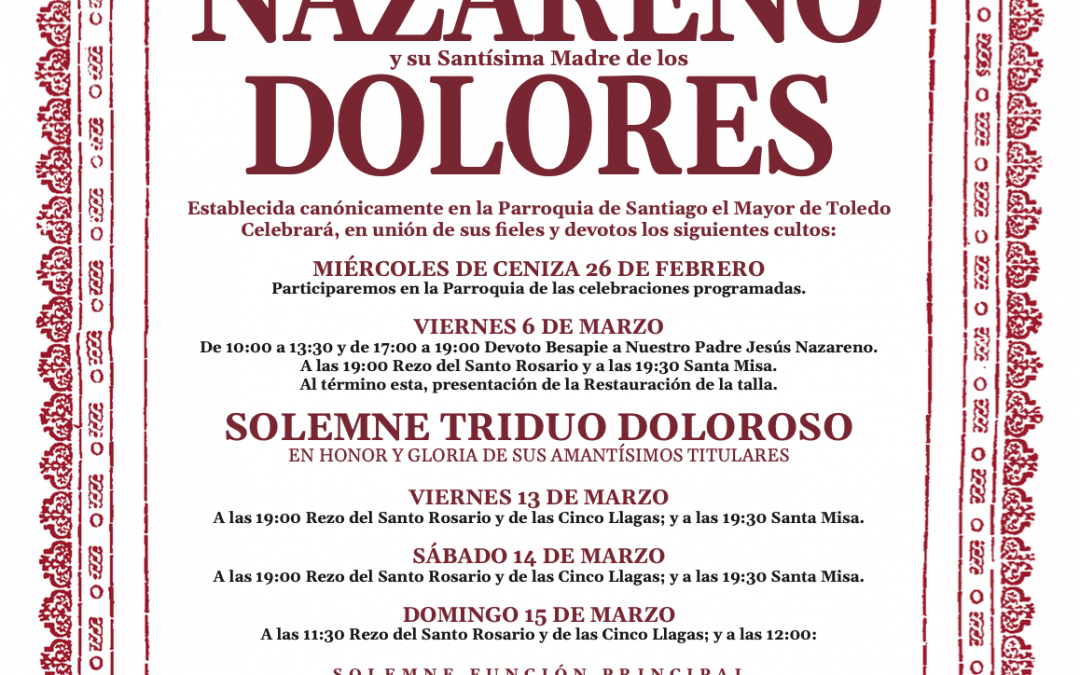 Cultos de la Hermandad Cuaresma y Semana Santa de 2020